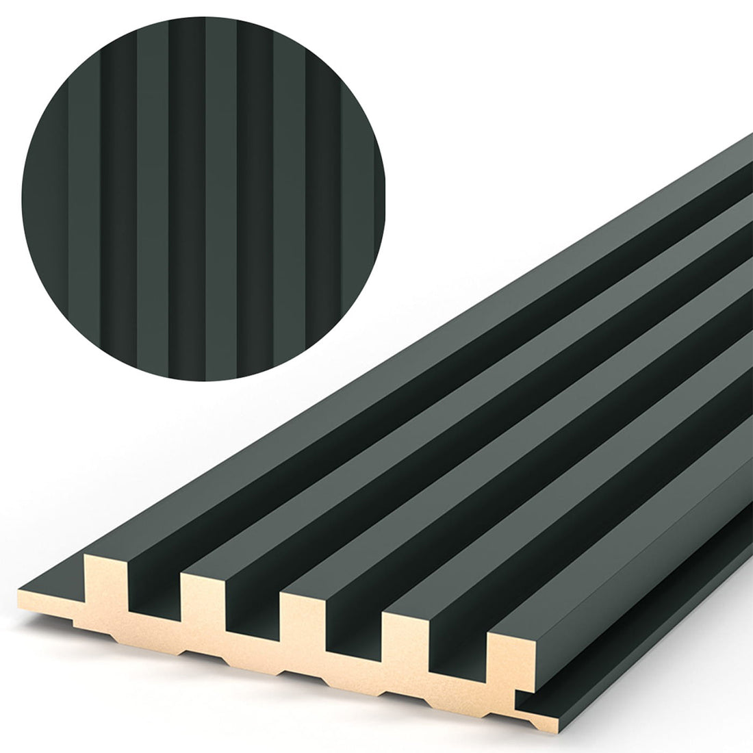 Listones de pared WPC de canto plano en verde oscuro, panel de lama para pared elegante
