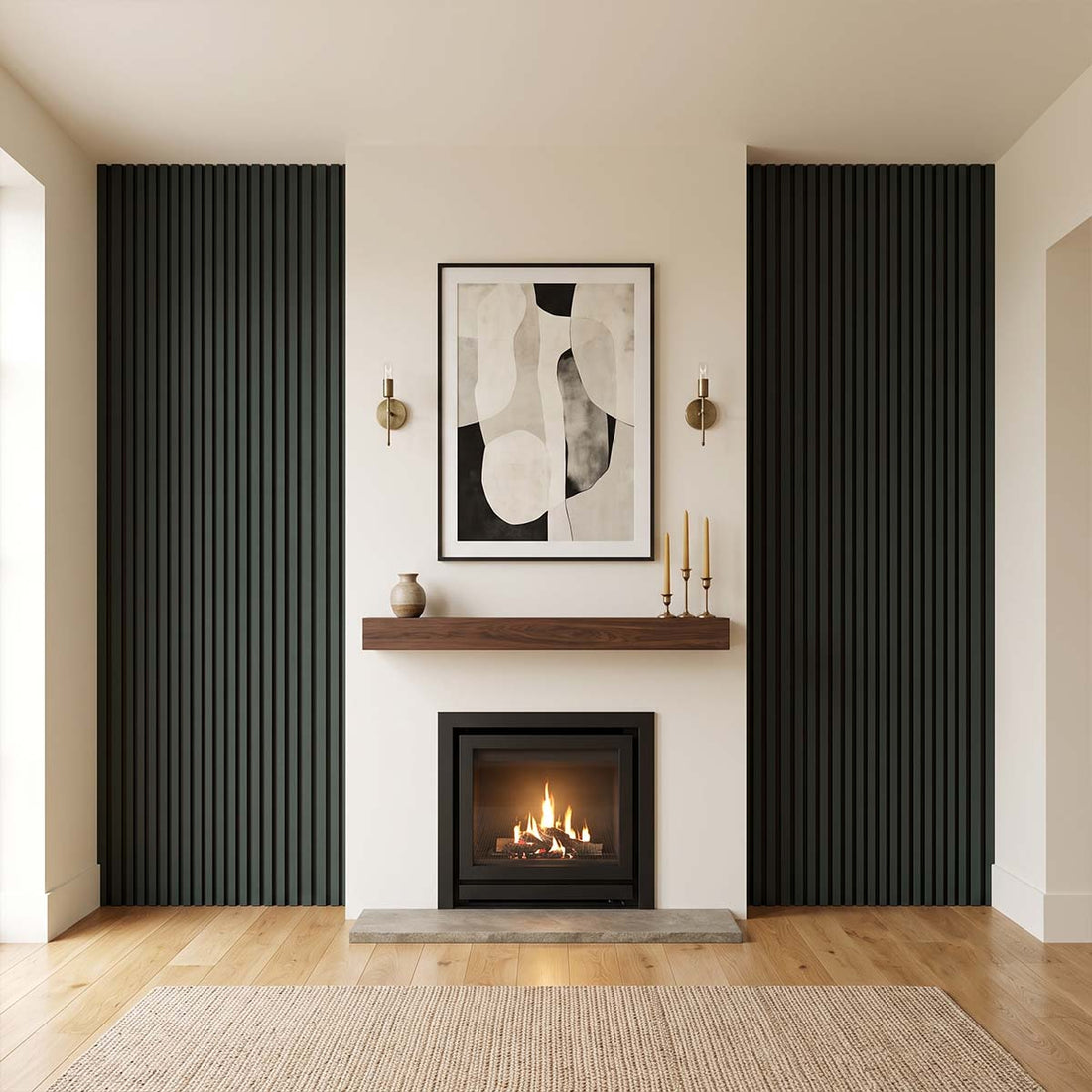 Listones de pared WPC de canto plano en verde oscuro, panel de lama para pared elegante
